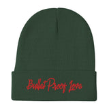 Bullet Proof Love (Red Text) Embroidered Beanie