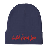 Bullet Proof Love (Red Text) Embroidered Beanie