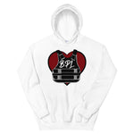 Bullet Proof Love (Dark Red) Hoodie (Left Arm)-White Letters