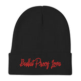 Bullet Proof Love (Red Text) Embroidered Beanie